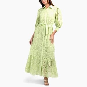 Solitaire Women's Green Long Sleeve Lace Maxi Dress With Tie Waist Size L